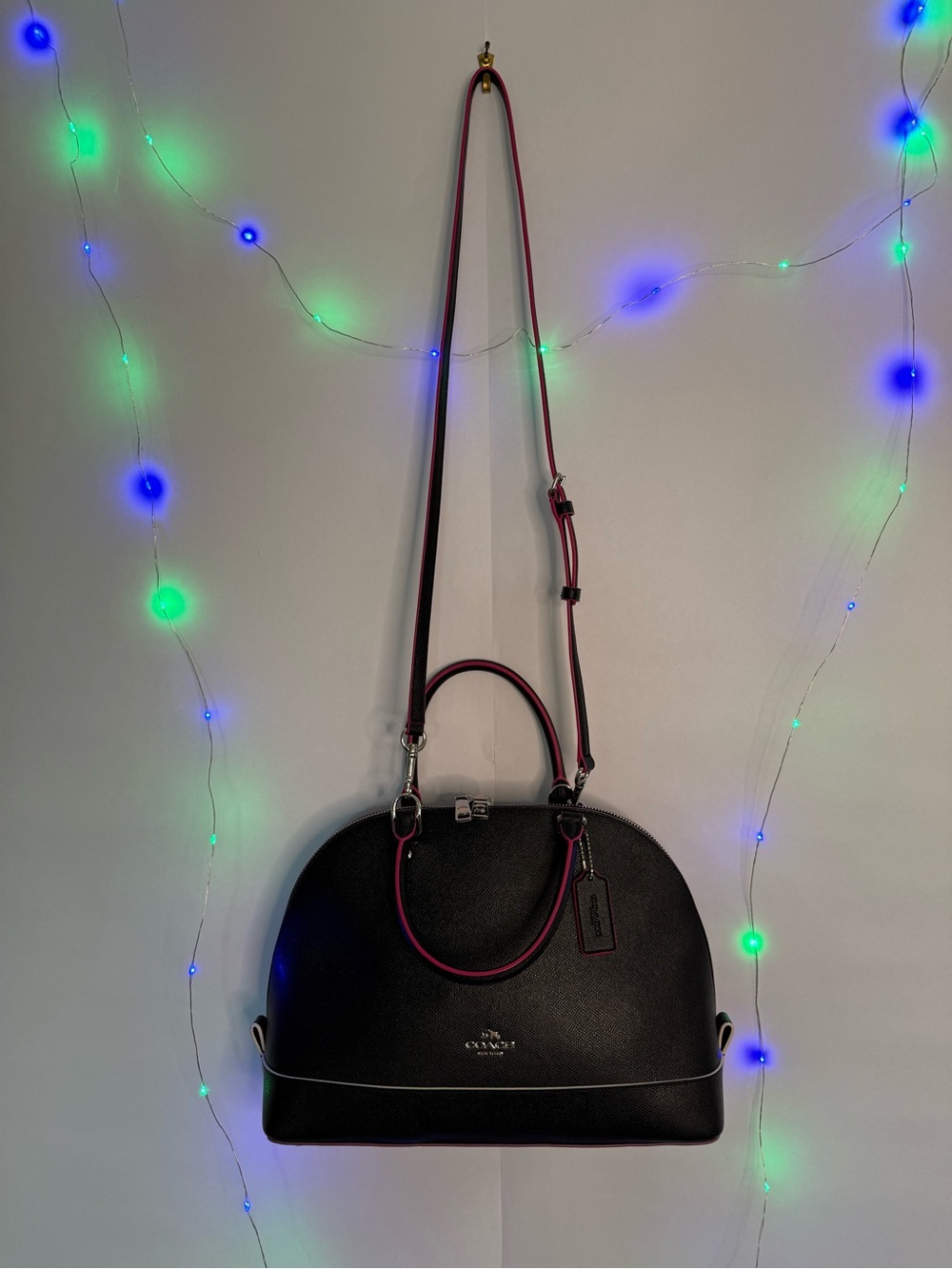 Coach Black Leather Satchel with Pink Trim - Dome Satchel - Picture 15 of 15